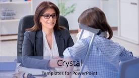  Presentation with employee engagement healthcare - Colorful slide deck enhanced with civil defense - injured employee visiting lawyer backdrop and a teal colored foreground