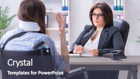  Presentation with lawyer - Audience pleasing presentation design consisting of civil defense - injured employee visiting lawyer backdrop and a tawny brown colored foreground