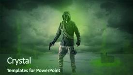  Presentation with science space satellite orbiting - Audience pleasing presentation design consisting of civil defense - masked unrecognizable guard backdrop and a ocean colored foreground