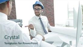  Presentation with engineering desk of civil engineer - Audience pleasing PPT theme consisting of civil engineering - architect and engineer considering backdrop and a sky blue colored foreground