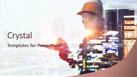  Presentation with builder - Slide deck featuring civil engineering - builder woman against cityscape background and a lemonade colored foreground