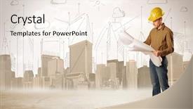  Presentation with construction site construction - PPT layouts consisting of civil engineering - business engineer planing at construction background and a sky blue colored foreground