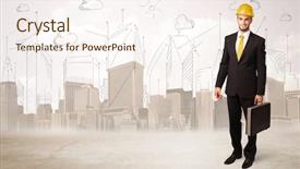  Presentation with construction site construction - Cool new slide set with civil engineering - business engineer planing at construction backdrop and a sky blue colored foreground