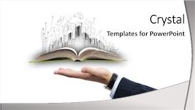  Presentation with hand palm - PPT theme enhanced with civil engineering - businessman hand holding opened book background and a white colored foreground