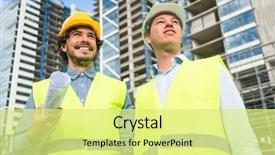  Presentation with construction - PPT layouts consisting of civil engineering - construction engineers supervising progress background and a blonde colored foreground