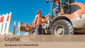  Presentation with civil engineering - Colorful theme enhanced with civil engineering - construction worker starting road works backdrop and a coral colored foreground