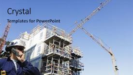  Presentation with construction cranes - Amazing PPT layouts having civil engineering - construction worker talking in phone backdrop and a light blue colored foreground