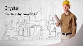  Presentation with cityscape - PPT theme featuring civil engineering - construction worker with cityscape background background and a light gray colored foreground
