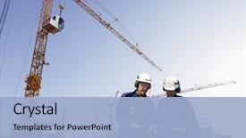  Presentation with construction cranes - Cool new theme with civil engineering - construction workers with giant cranes backdrop and a light blue colored foreground