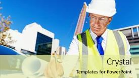  Presentation with civil engineering - PPT theme featuring civil engineering - engineer builder at construction site background and a blonde colored foreground