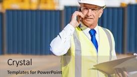  Presentation with civil engineering - PPT theme enhanced with civil engineering - engineer builder at construction site background and a mint green colored foreground