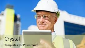  Presentation with construction site construction - Presentation design featuring civil engineering - engineer builder at construction site background and a soft green colored foreground