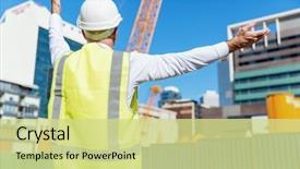  Presentation with civil engineering - PPT layouts enhanced with civil engineering - engineer builder at construction site background and a soft green colored foreground
