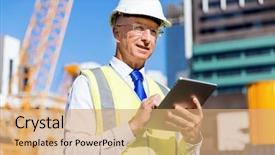  Presentation with civil engineering - Beautiful PPT theme featuring civil engineering - engineer builder at construction site backdrop and a coral colored foreground