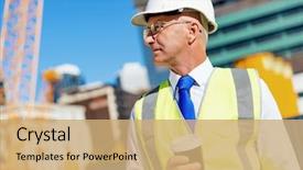  Presentation with construction site construction - PPT theme enhanced with civil engineering - engineer builder at construction site background and a  colored foreground