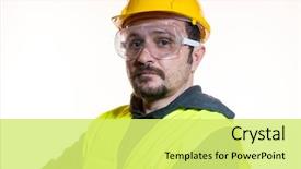  Presentation with start construction - Audience pleasing theme consisting of civil engineering - engineer do it yourself man backdrop and a yellow colored foreground