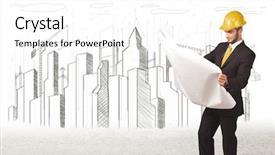  Presentation with civil engineering - Amazing slide deck having civil engineering - engineer man with building city backdrop and a white colored foreground