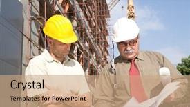  Presentation with construction site construction - Beautiful presentation featuring civil engineering - engineers at the construction site backdrop and a coral colored foreground