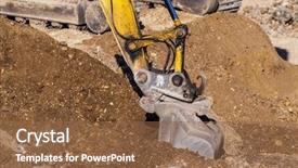  Presentation with construction site construction - Presentation with civil engineering - excavator on construction site background and a tawny brown colored foreground