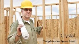  Presentation with building construction - Beautiful theme featuring civil engineering - handsome construction worker building backdrop and a coral colored foreground
