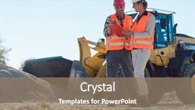  Presentation with construction site construction - Presentation design having civil engineering - man and woman worker background and a coral colored foreground