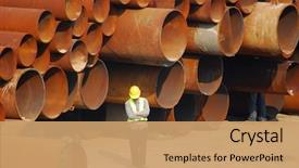  Presentation with civil engineering water - Beautiful PPT theme featuring civil engineering - municipal water pipes backdrop and a coral colored foreground