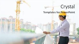  Presentation with civil contractor - Presentation theme featuring civil engineering - portrait of a smiling asian background and a pink colored foreground