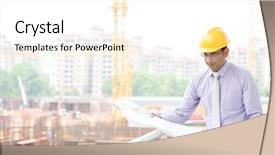  Presentation with civil contractor - Presentation enhanced with civil engineering - portrait of a smiling asian background and a white colored foreground