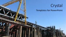  Presentation with civil engineering - Beautiful PPT theme featuring civil engineering - river bridge construction site backdrop and a light blue colored foreground