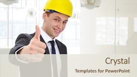  Presentation with architect - PPT layouts having civil engineering - successful architect with helmet holding background and a sky blue colored foreground