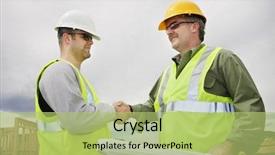  Presentation with shaking hands - Slide deck consisting of civil engineering - two construction professionals shaking hands background and a mint green colored foreground