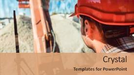  Presentation with wheel loader - Beautiful theme featuring civil engineering - worker on construction site operating backdrop and a coral colored foreground