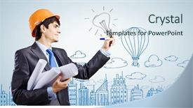  Presentation with civil engineering - Beautiful presentation design featuring civil engineering - young man engineer drawing sketches backdrop and a sky blue colored foreground