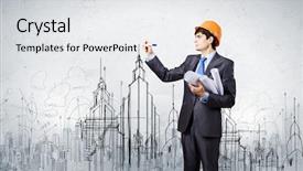  Presentation with civil engineering - Presentation design enhanced with civil engineering - young man engineer drawing sketches background and a white colored foreground