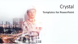  Presentation with civil engineering - Audience pleasing presentation theme consisting of civil engineering 3d - builder man against cityscape backdrop and a white colored foreground