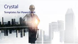  Presentation with civil engineering - Cool new theme with civil engineering 3d - builder woman against cityscape backdrop and a sky blue colored foreground
