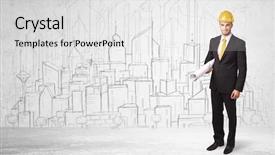  Presentation with civil engineering - Slide deck with civil engineering building - construction worker with cityscape background background and a white colored foreground