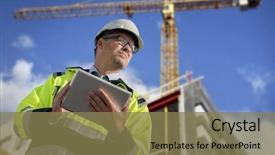  Presentation with civil engineering blue - Beautiful PPT theme featuring civil engineering concrete - construction engineer against blue sky backdrop and a violet colored foreground