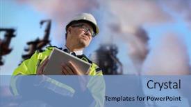  Presentation with industrial engineering silhouette construction - Presentation design enhanced with civil engineering concrete - construction engineer against polluting factory background and a light blue colored foreground