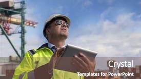  Presentation with industrial concrete - PPT theme featuring civil engineering concrete - construction engineer and containers background and a tawny brown colored foreground