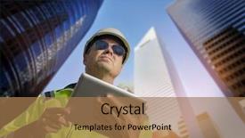  Presentation with safety construction - Colorful slide set enhanced with civil engineering concrete - construction engineer wearing safety vest backdrop and a coral colored foreground