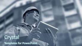  Presentation with safety construction - Colorful theme enhanced with civil engineering concrete - construction engineer wearing safety vest backdrop and a ocean colored foreground