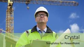 Presentation with safety construction - Presentation theme enhanced with civil engineering concrete - construction engineer wearing safety vest background and a yellow colored foreground