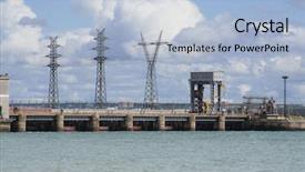  Presentation with power engineering - Presentation enhanced with civil engineering concrete - hydroelectric power station background and a light blue colored foreground