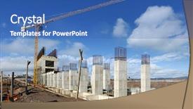  Presentation with building foundation - Slide deck enhanced with civil engineering concrete - industrial building foundation pillars floor background and a ocean colored foreground