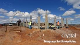  Presentation with building foundation - Slide deck having civil engineering concrete - industrial building foundation pillars floor background and a tawny brown colored foreground