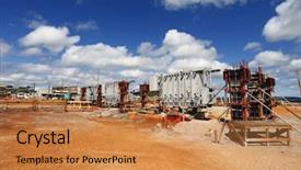  Presentation with civil engineering foundation - Slide set featuring civil engineering concrete - industrial building foundation pillars floor background and a coral colored foreground