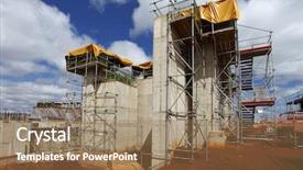  Presentation with building foundation - PPT theme enhanced with civil engineering concrete - industrial building foundation pillars floor background and a coral colored foreground