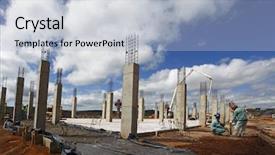  Presentation with building foundation - Presentation design consisting of civil engineering concrete - industrial building foundation pillars floor background and a light blue colored foreground