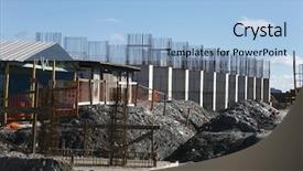  Presentation with building foundation - Slide deck enhanced with civil engineering concrete - industrial building foundation pillars floor background and a light blue colored foreground